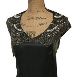Sheri Bodell black embellished sleeveless mini dress w/ rhinestones chains small